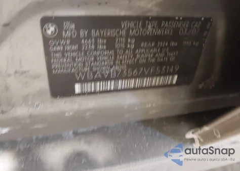 2007 BMW 335I z USA, uszkodzony, nr VIN WBAVB73567VF53149